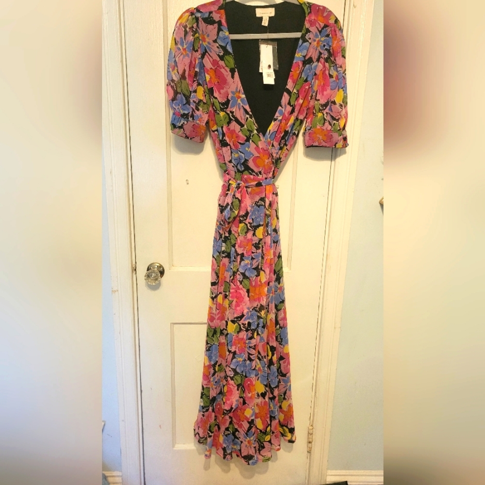 Topshop Curve Floral Wrap Dress | Color: Black/Pink | Size: UK 18/US 14